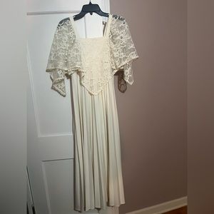 70s vintage wedding gown/festival gown with lace overlay and angel wings